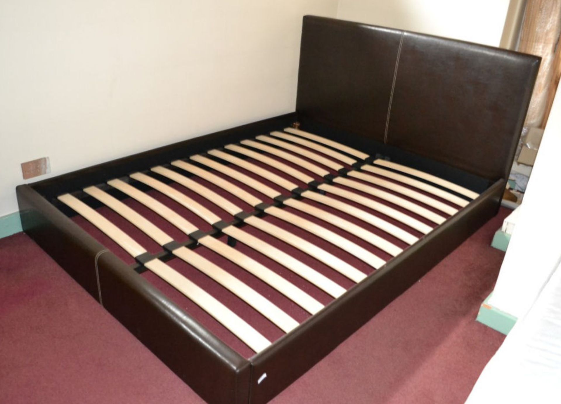 1 x Deep Brown Faux Leather King Size Bed - Image 3 of 3