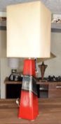 1 x Tall Contemporary Red And Dark Silver Lamp