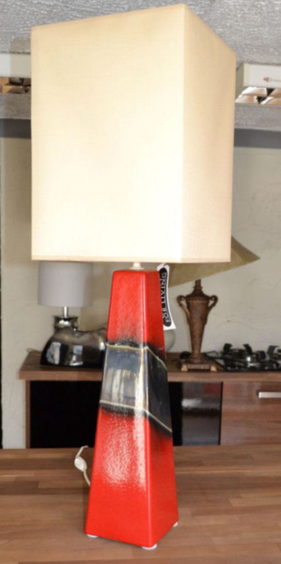 1 x Tall Contemporary Red And Dark Silver Lamp