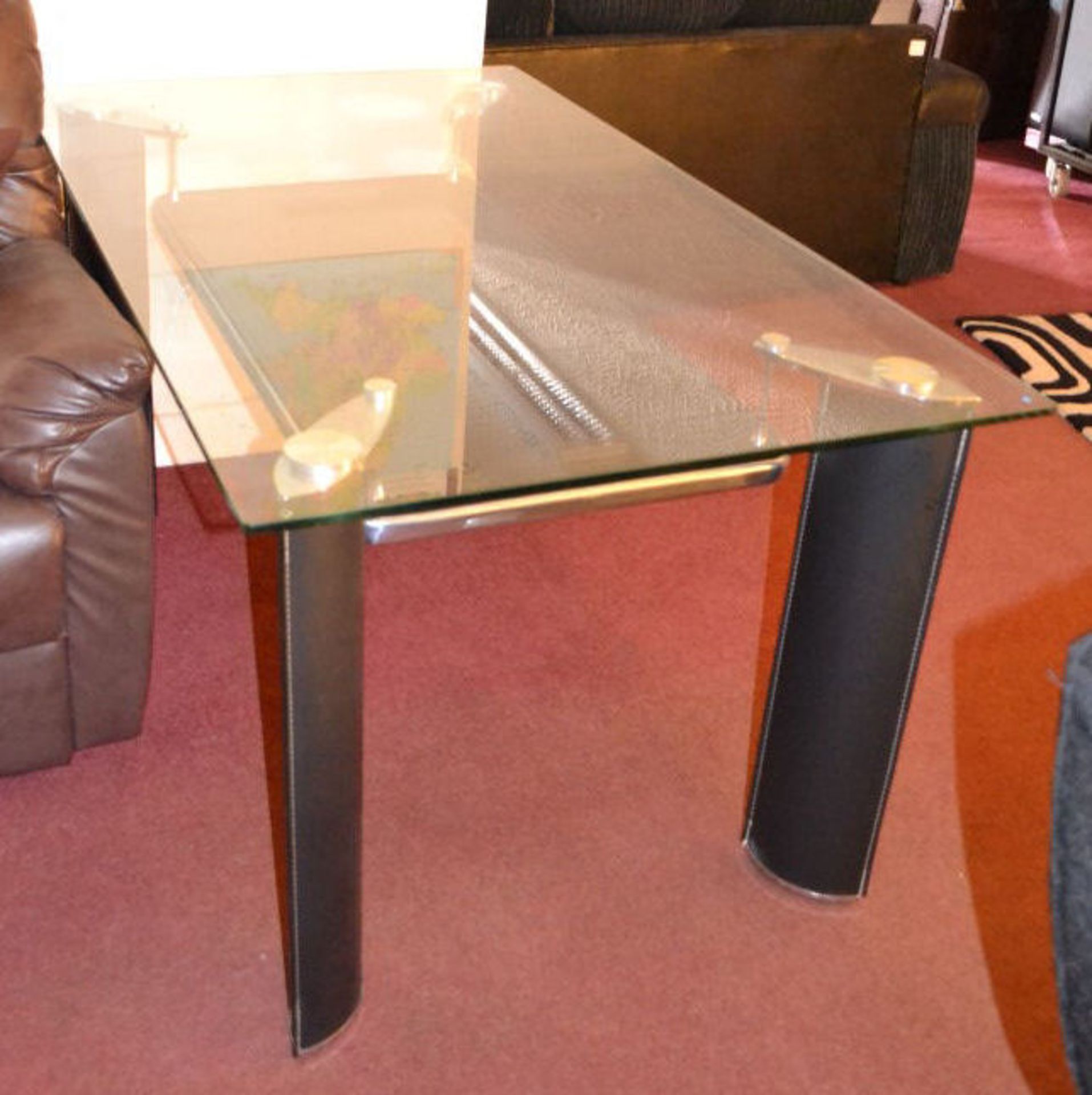 1 x Modern Glass Top Dining Table With Black Leather Legs - Image 3 of 7