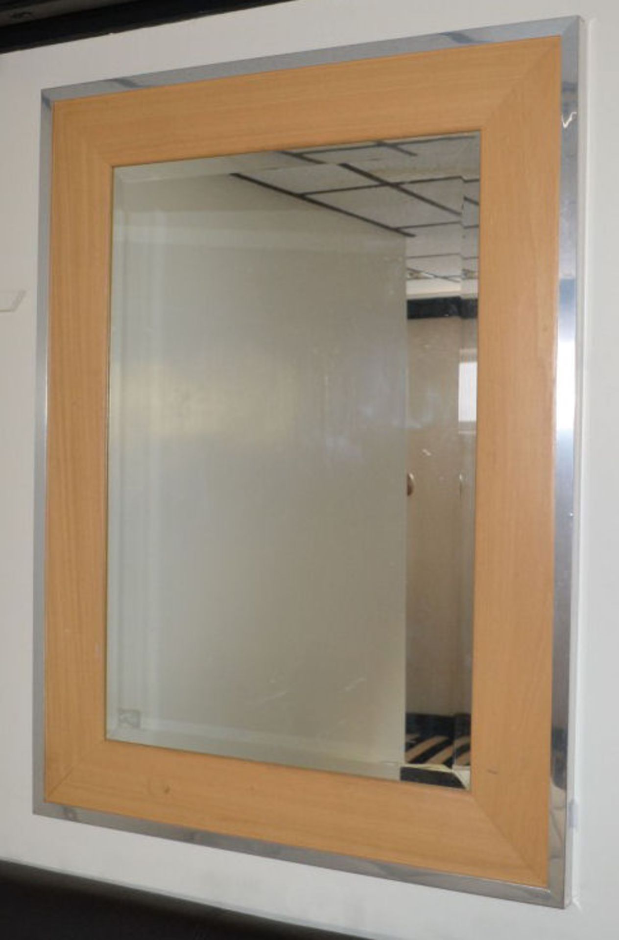 1 x Mirror with Silver Outer Frame with Wooden Insert