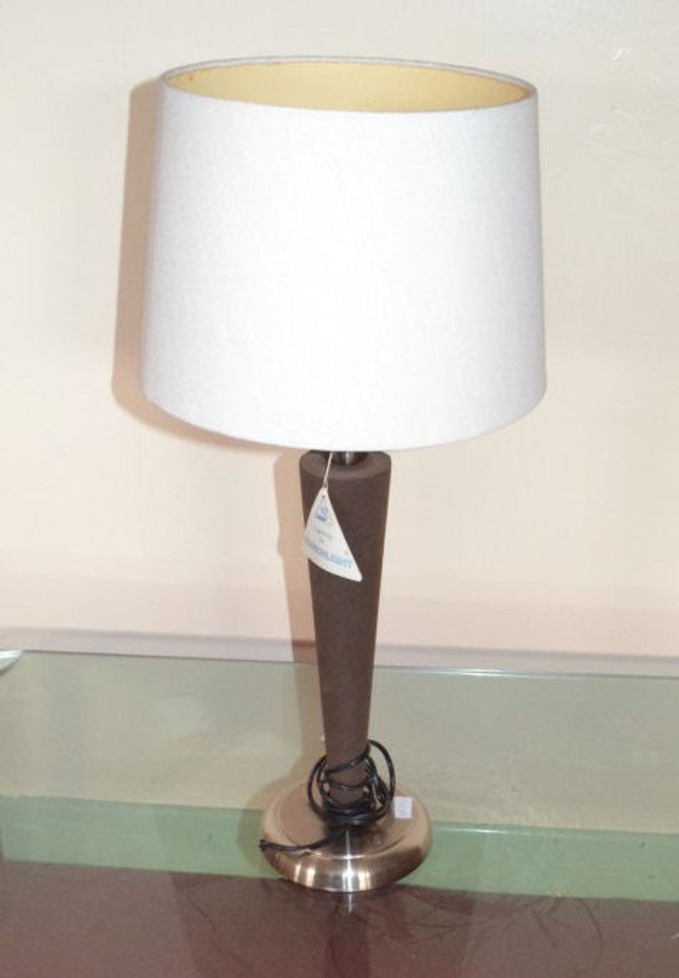 1 x Lamp - Brown Leather Look. With Round Shade. Original Retail £65. Height 71.5cm - CL108 - Image 2 of 3