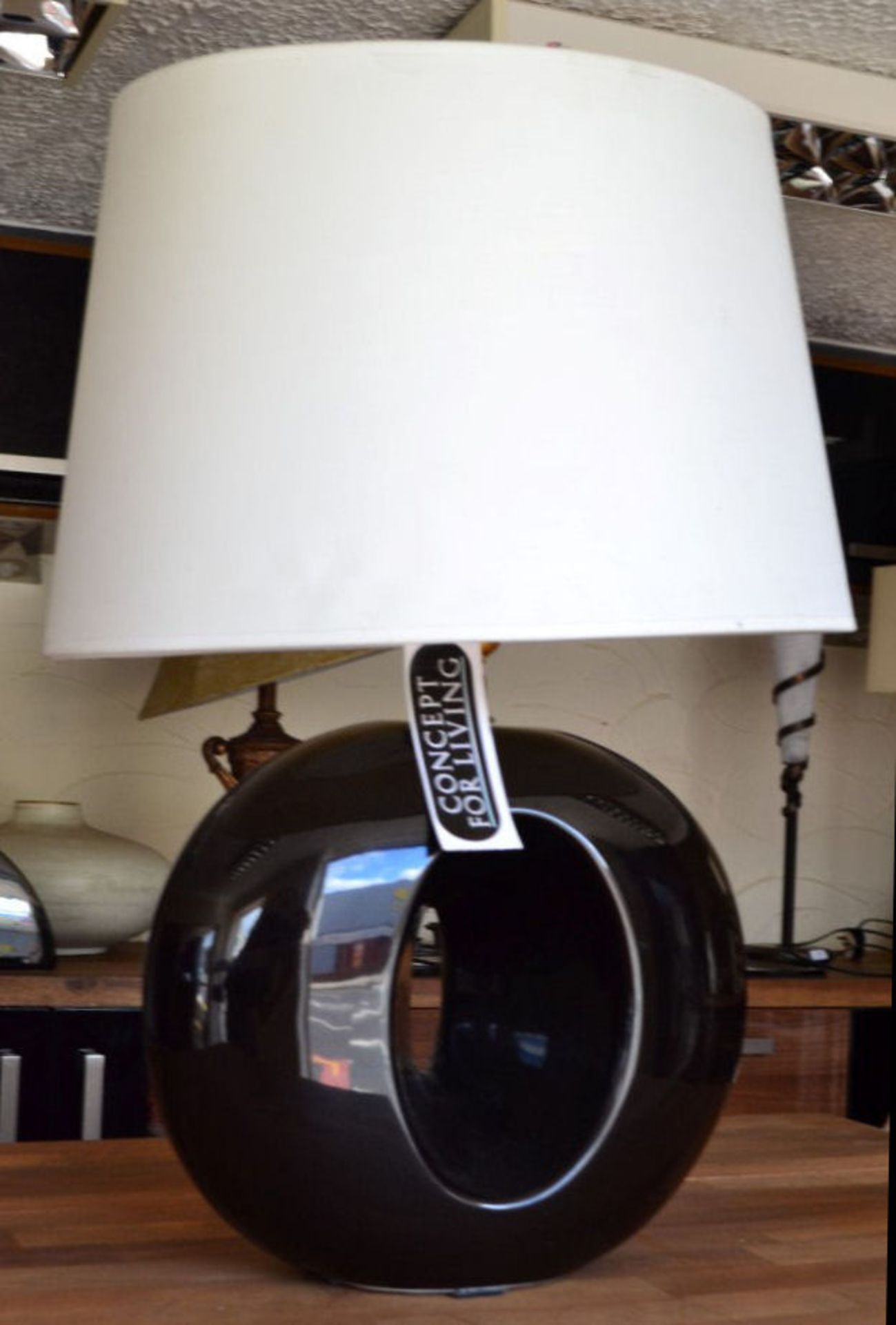 1 x Modern Black Hole Lamp With White Lampshade - Image 3 of 5