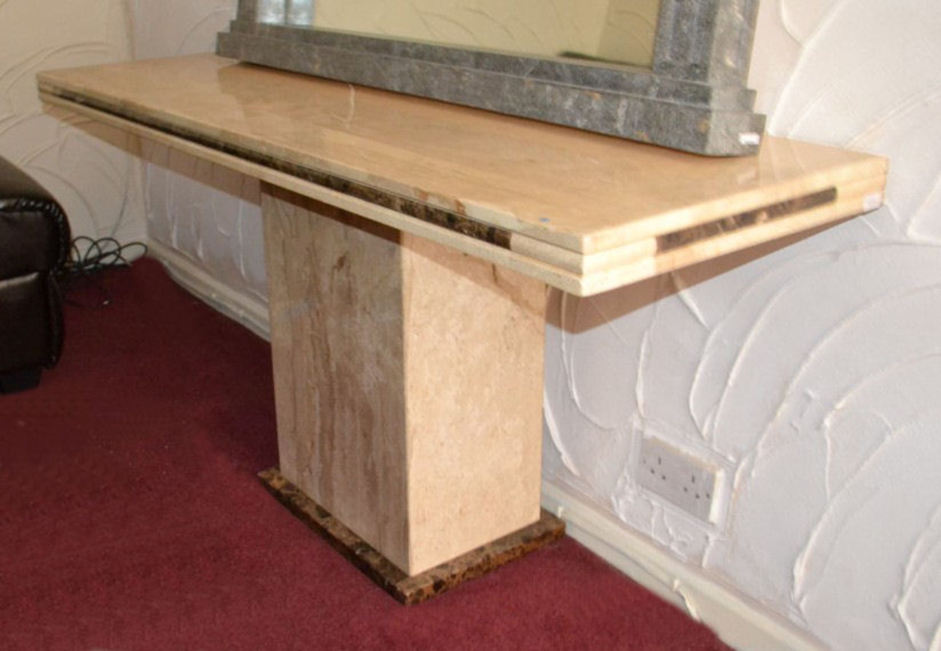 1 x Cream Marble Console Table with Chocolate Brown Edge Strip