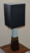 1 x Tall Lamp. Very Dark Brown/Copper/Light Blue Tapered Design