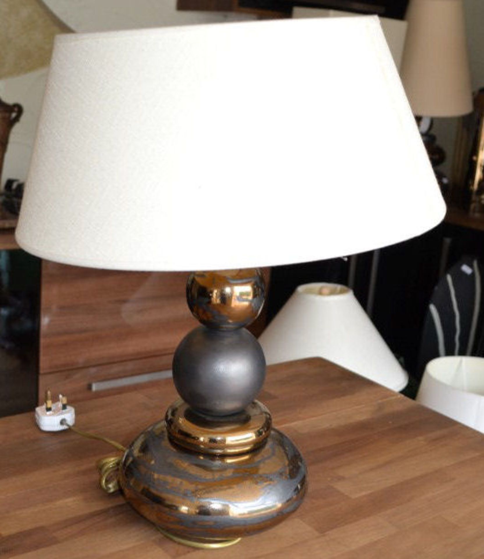 1 x Graduated Ball Bronze And Deep Grey Lamp with Cream Lampshade