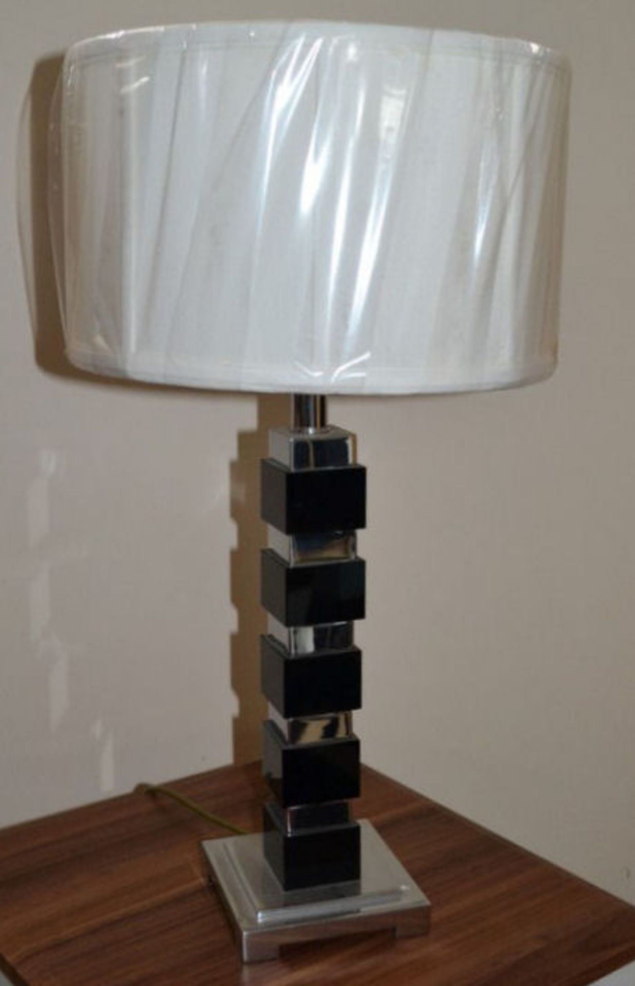 1 x Silver And Black Lamp, White Shade. Total Height 62cm. - Image 4 of 5