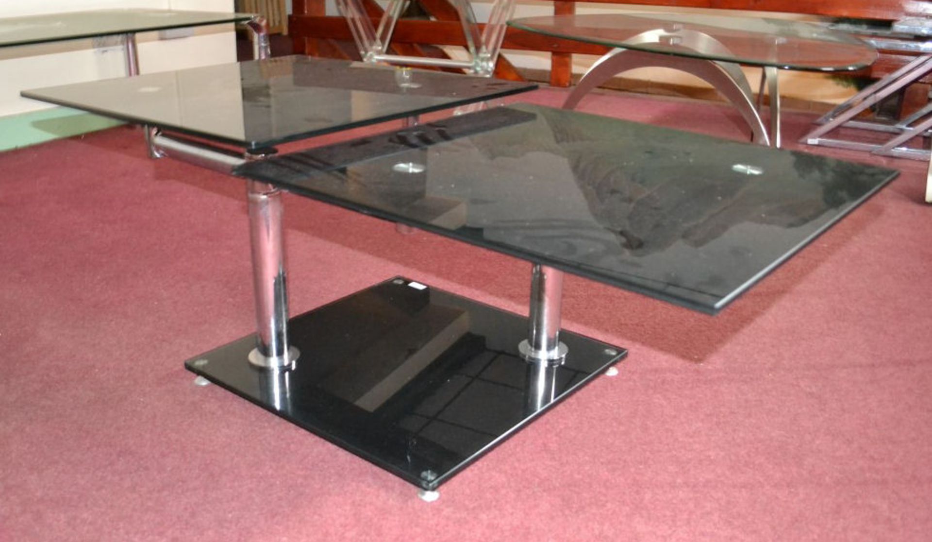 1 x Contemporary Black Glass Dual Top Swivel Table - Image 4 of 6