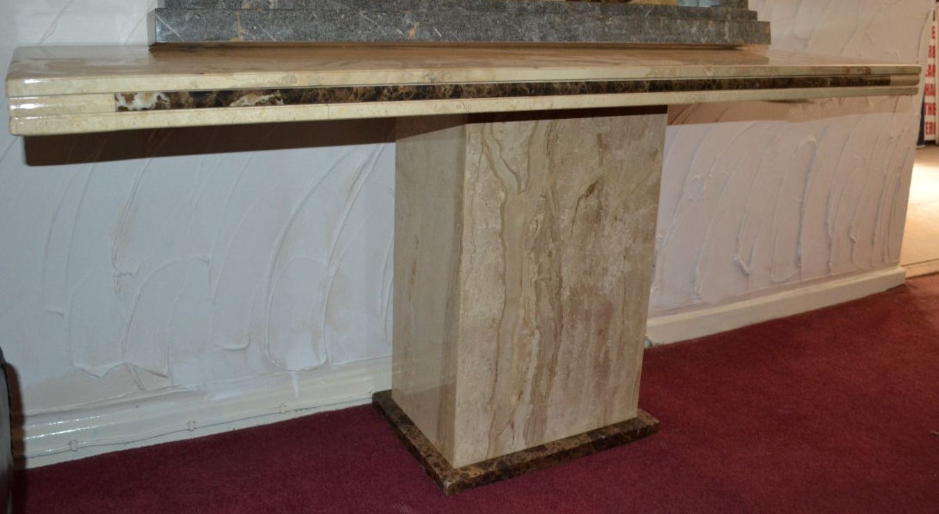 1 x Cream Marble Console Table with Chocolate Brown Edge Strip - Image 2 of 4