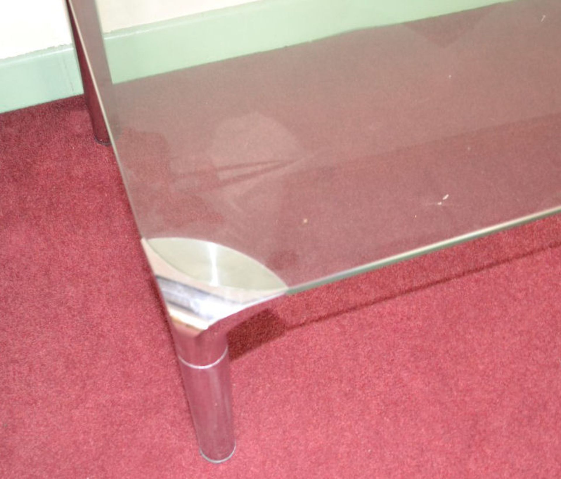 1 x Modern Rectangular Glass Coffee Table with Silver Legs - Image 3 of 4