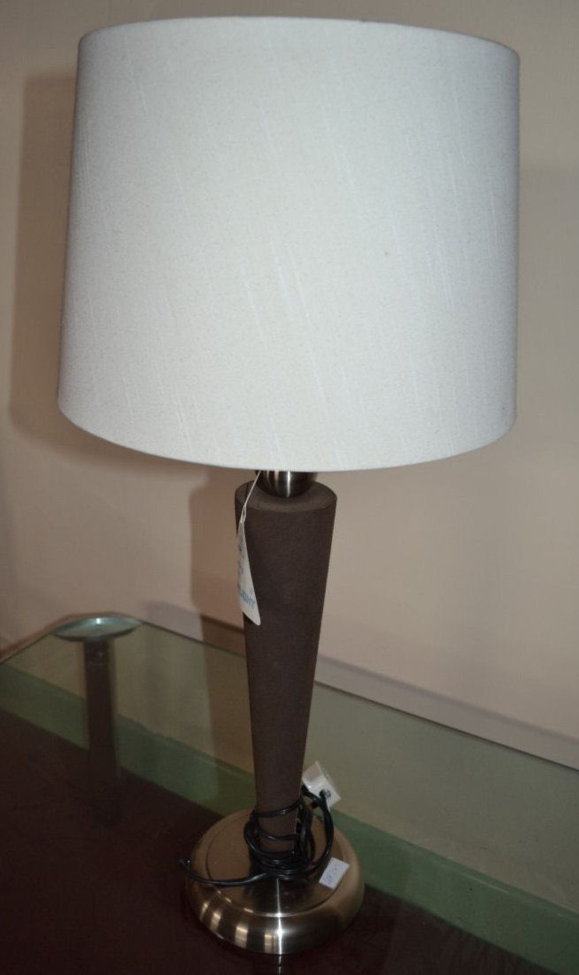 1 x Lamp - Brown Leather Look. With Round Shade. Original Retail £65. Height 71.5cm - CL108 - Image 3 of 3