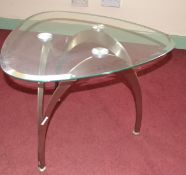 1 x Contemporary Triangular Glass Side Table with Satin Nickel Legs