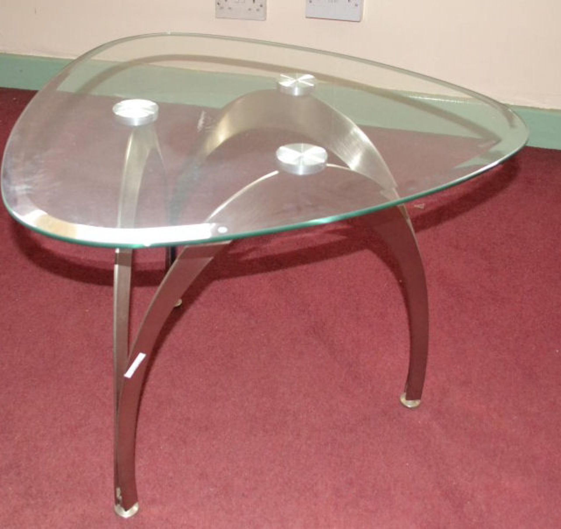 1 x Contemporary Triangular Glass Side Table with Satin Nickel Legs