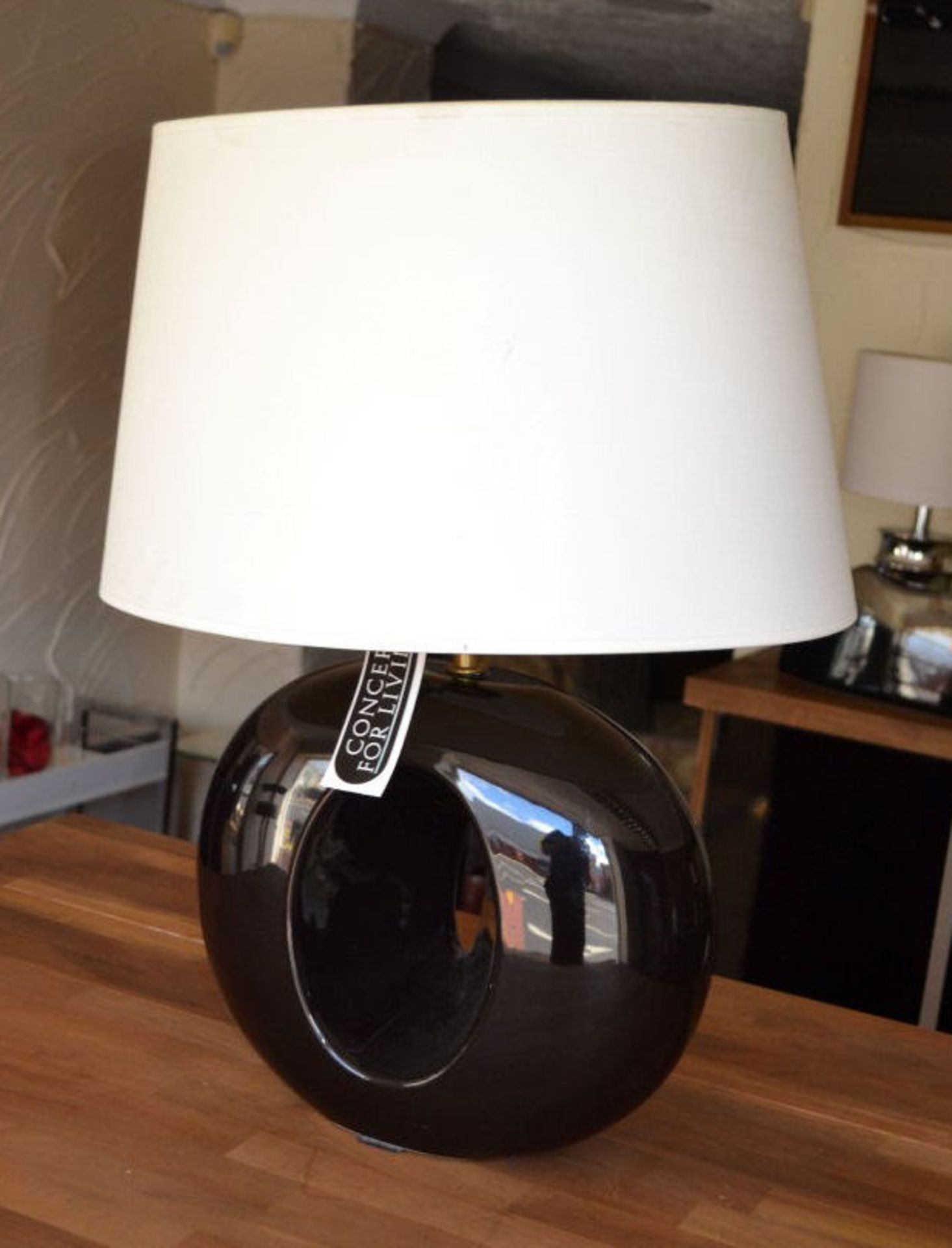 1 x Modern Black Hole Lamp With White Lampshade
