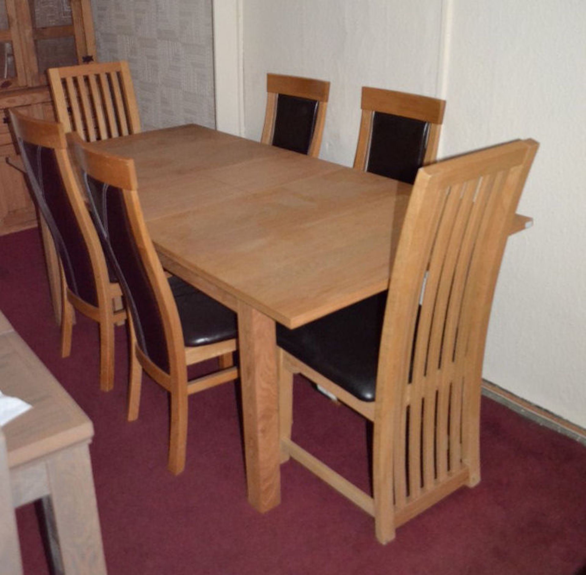 1 x Solid Hardwood Extending Dining Table With 6 Chairs - Image 2 of 5