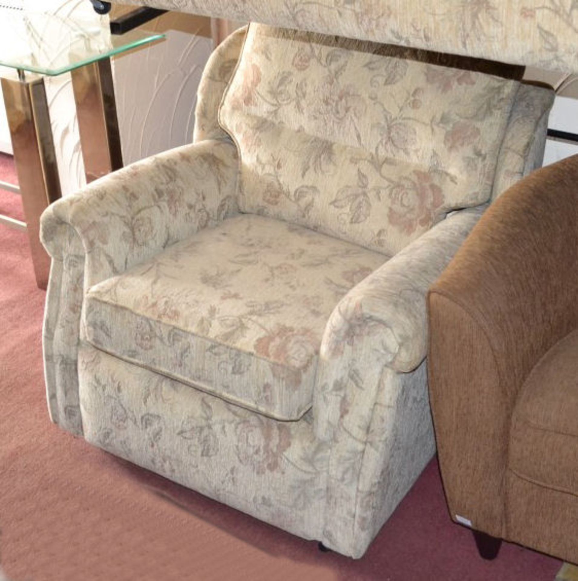 3 Seater Floral Pattern Fabric Sofa And Armchair Set In Cream. - Image 5 of 6