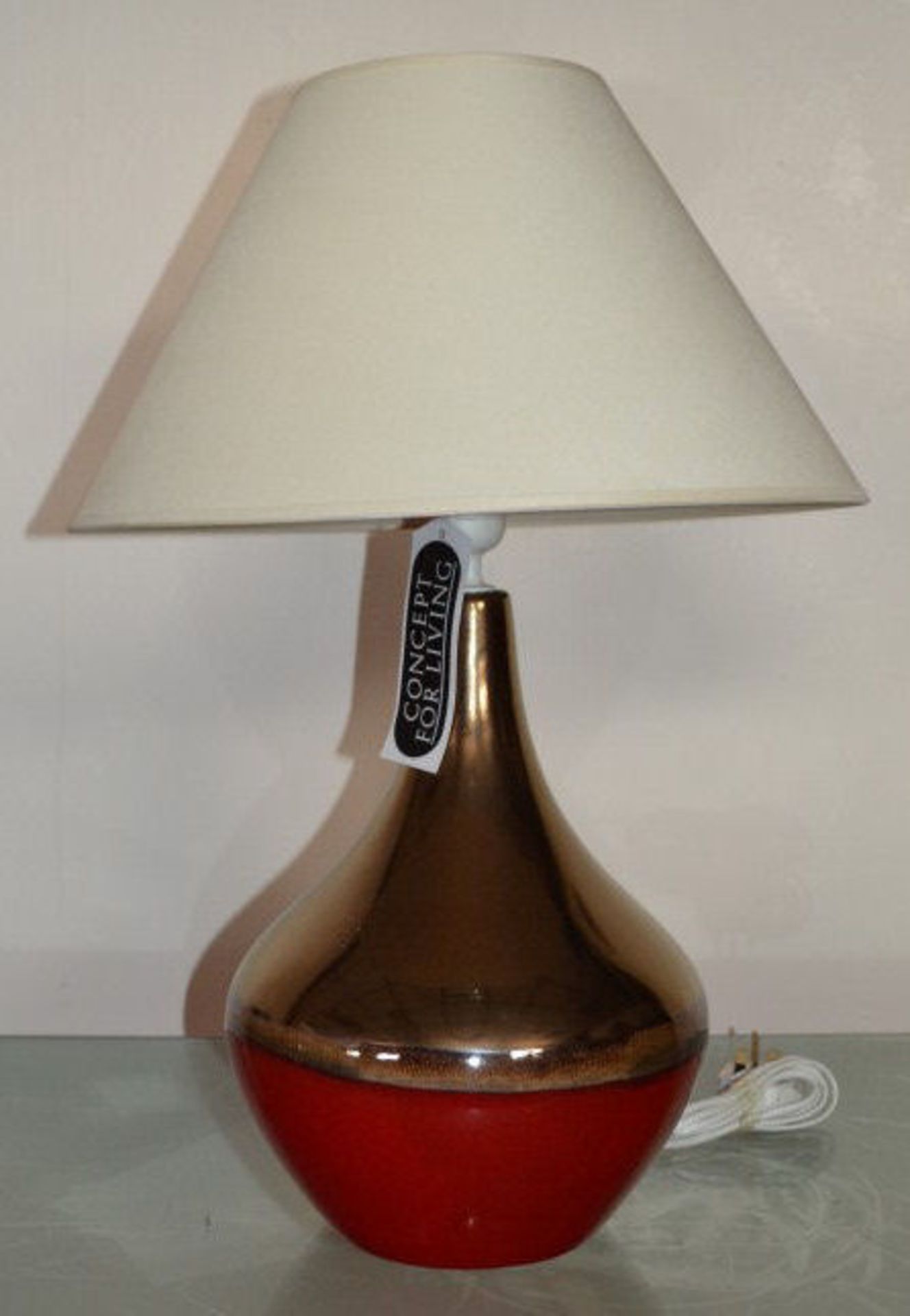 1 x Red/Brass Colour Lamp. Height 58.5cm To Top Of Cream Shade. Lampshade Diameter 40.5cm. - CL108 - Image 3 of 3