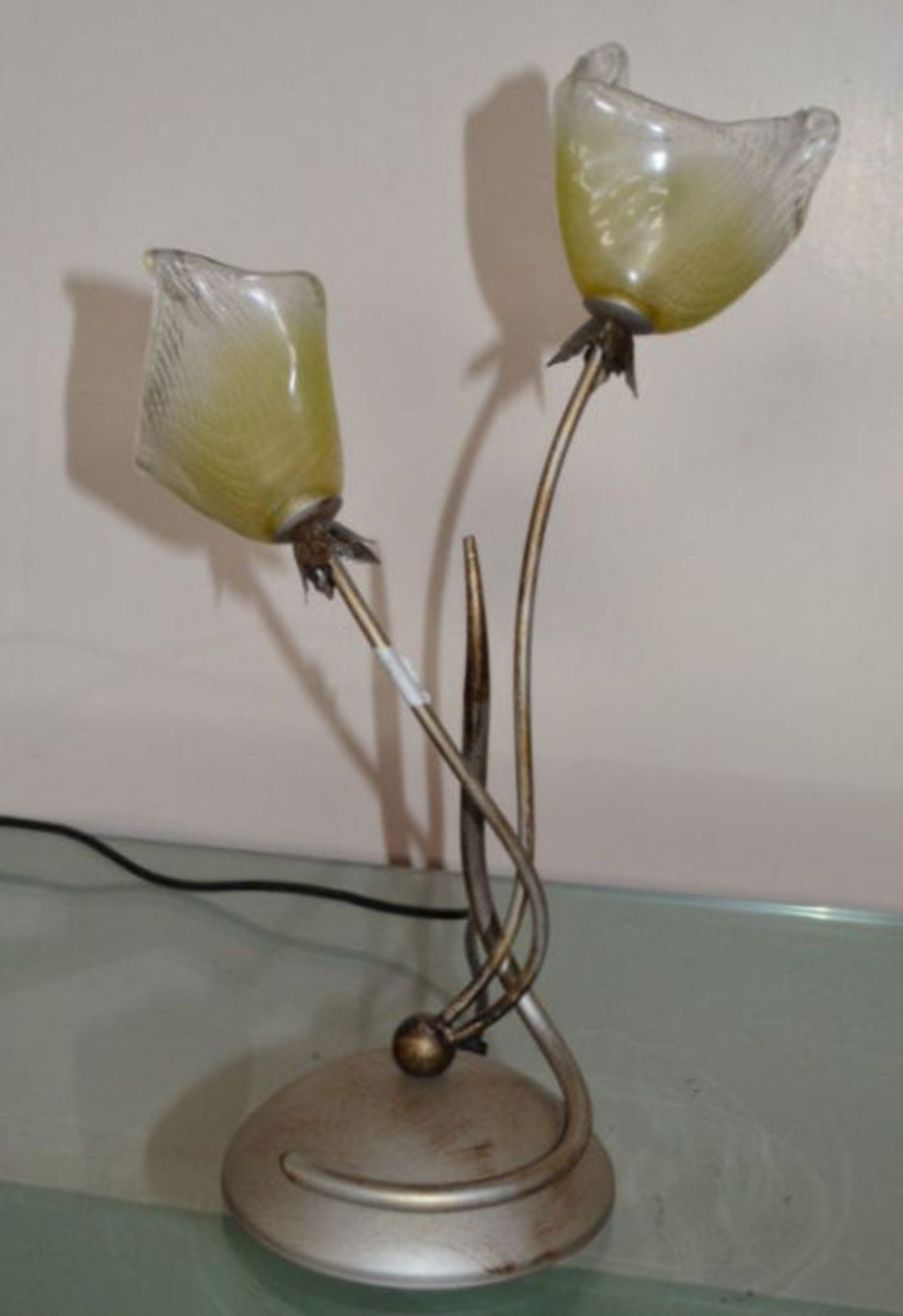 1 x Small Lamp - Metal Stems And Glass Flower Design. 43.5cm Tall. - CL108 - Item Location: Bury - Image 2 of 4