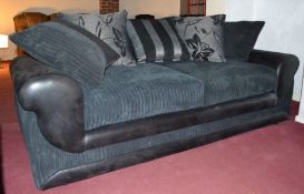 1 x Lush Large 2 Seat Fabric/Faux Leather Black and Grey Sofa