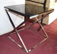1 x Contemporary Black Glass Side Table With Silver Legs