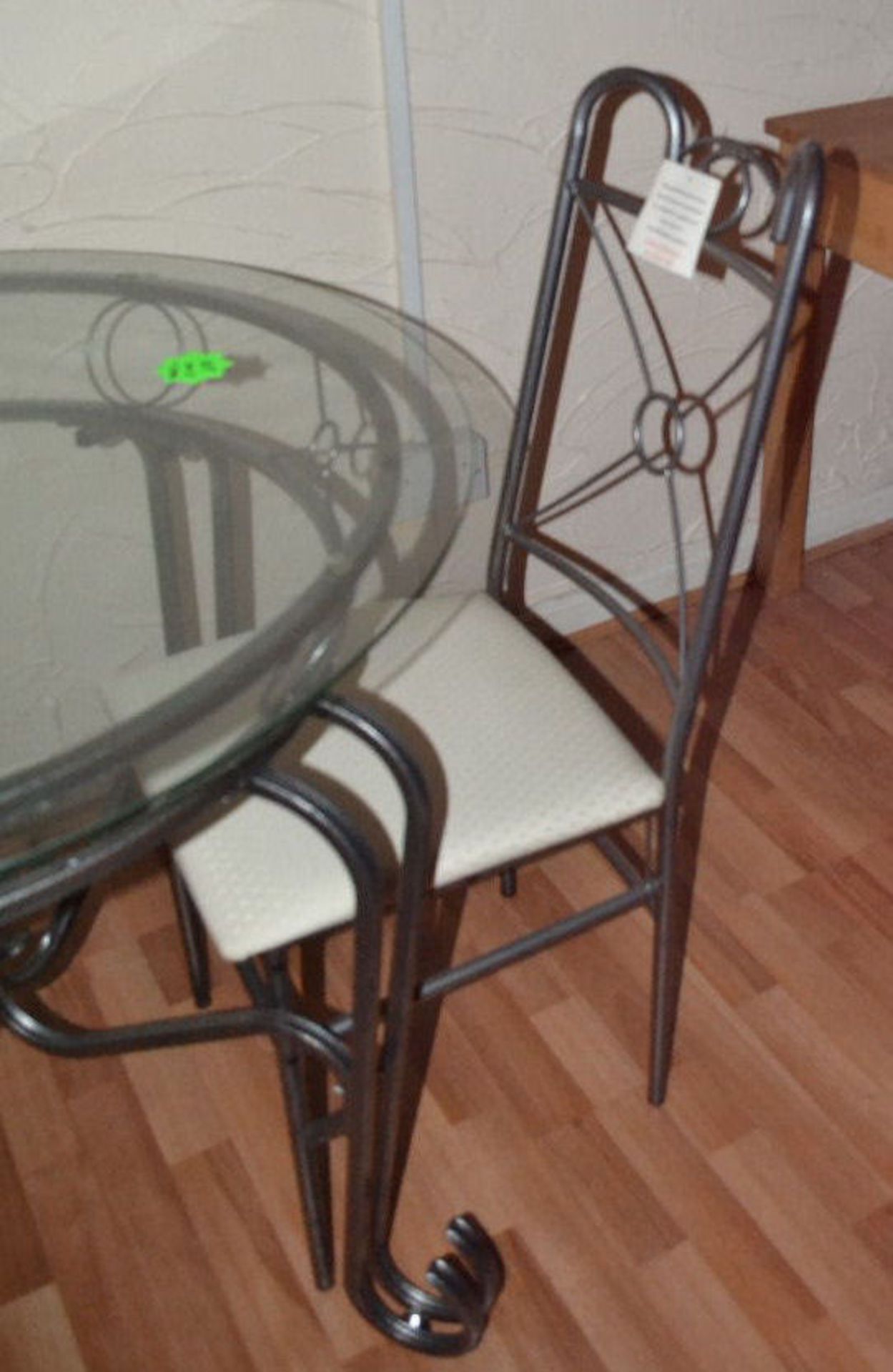 1 x Round Glass Topped Table With 2 Chairs. Beaten Metal Frame. - Image 4 of 5