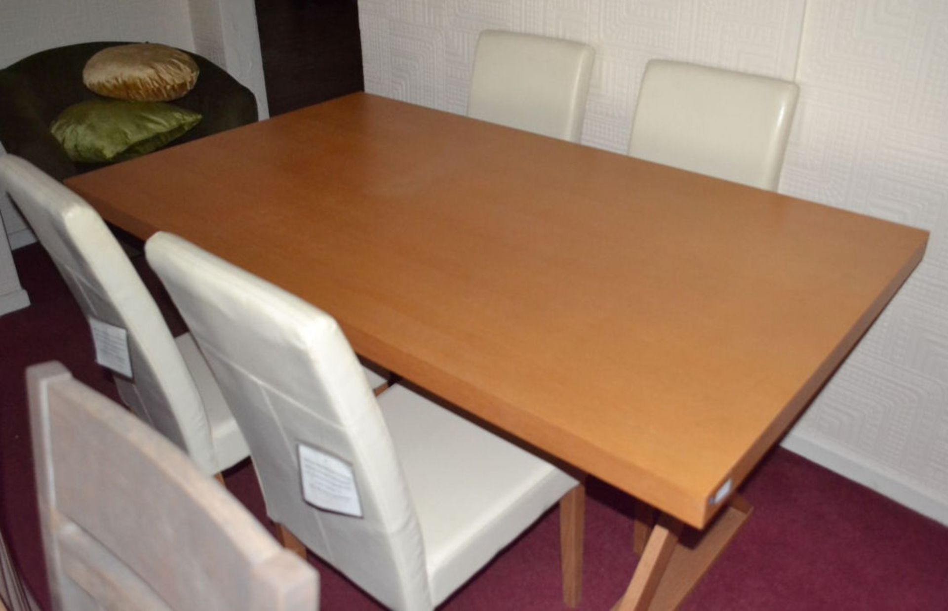 1 x Dining Table With 4 Cream Chairs. Length 160cm, Width 90cm, Height 77cm.