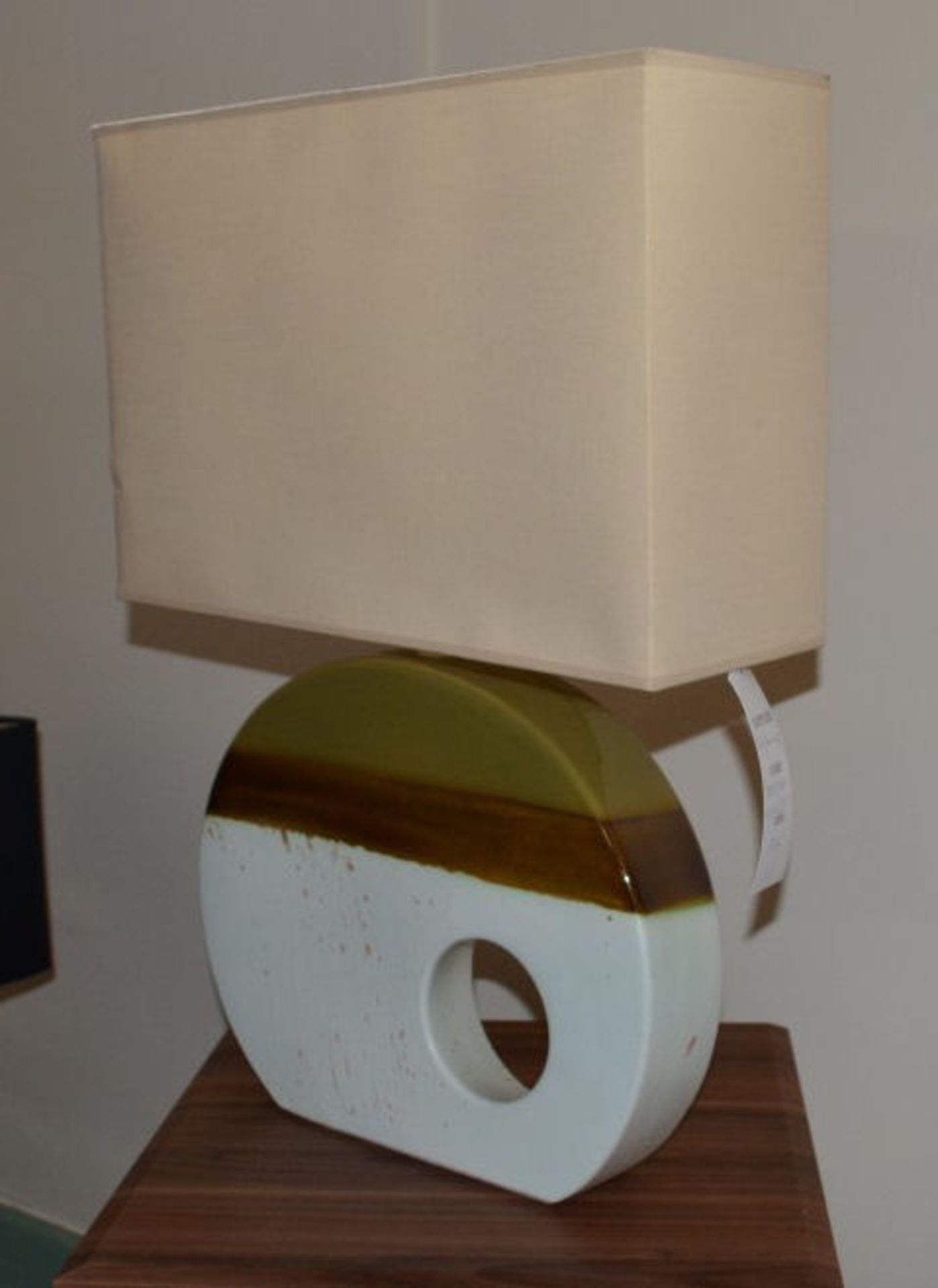 1 x Medium Sized Lamp. Concept For Living. Oval Base. White And Brown With A Cream Coloured Shade. - Image 2 of 2