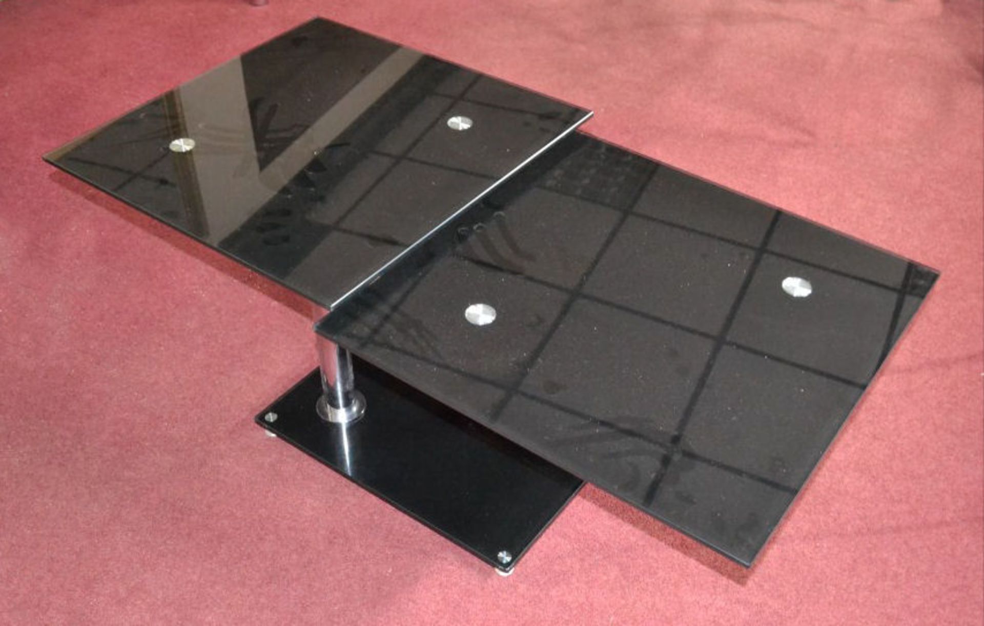 1 x Contemporary Black Glass Dual Top Swivel Table - Image 5 of 6