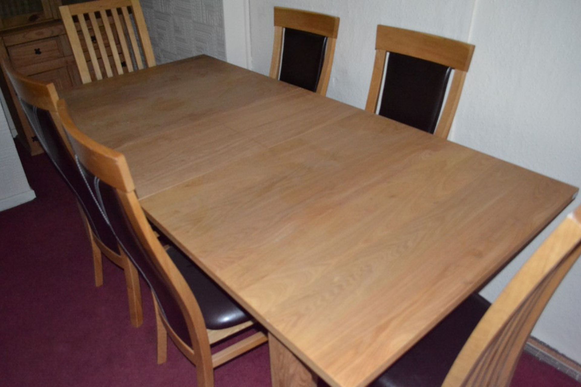 1 x Solid Hardwood Extending Dining Table With 6 Chairs - Image 3 of 5