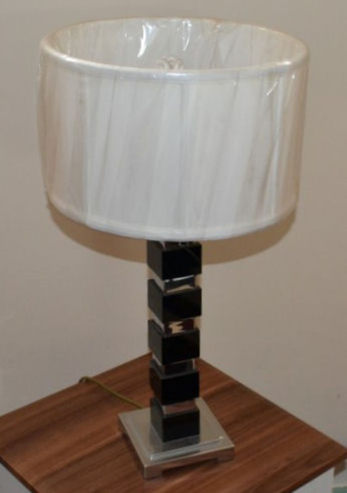 1 x Silver And Black Lamp, White Shade. Total Height 62cm. - Image 2 of 5