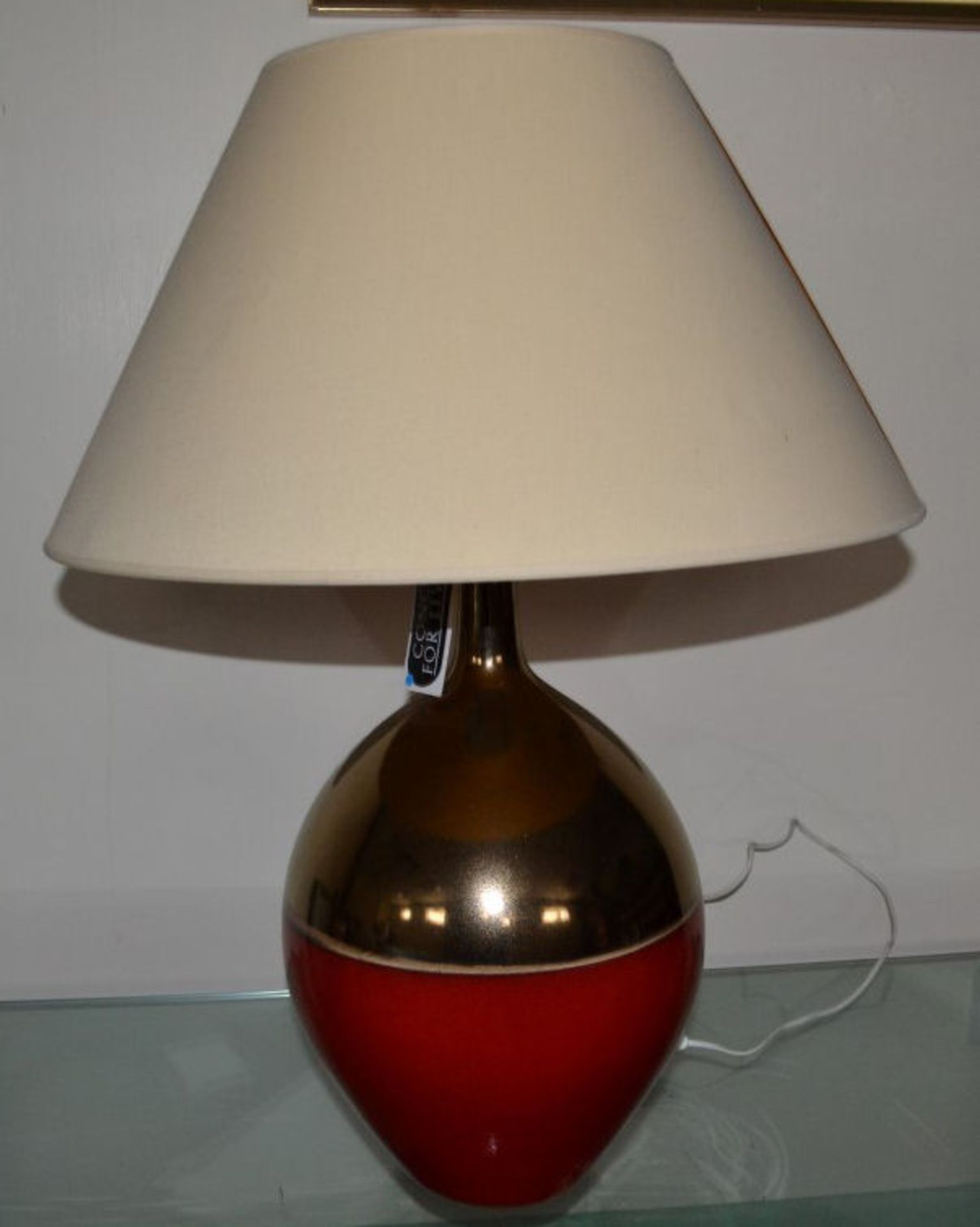 1 x Large Modern Table Lamp in Lava Red And Copper with Cream Shade - Image 2 of 3