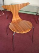 1 x Wooden Chair With Silver Metal Legs. Height 78.5cm. Seat Height 50cm. Width 54cm. Depth 50cm.