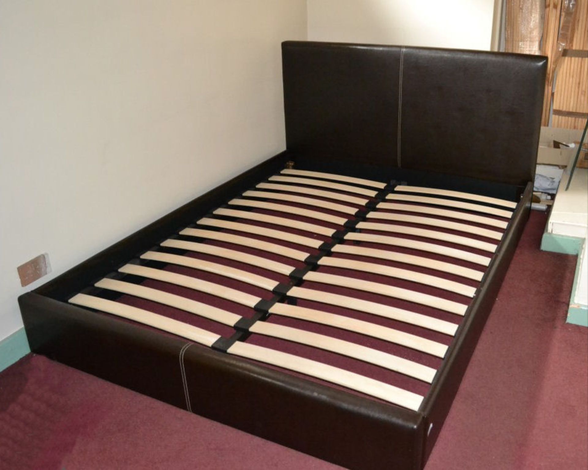 1 x Deep Brown Faux Leather King Size Bed - Image 2 of 3