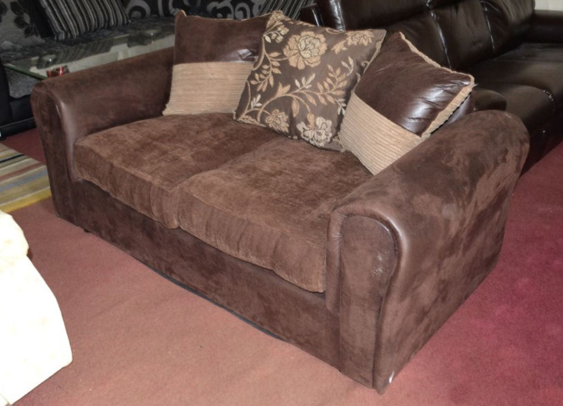 1 x Raw Umber Brown 2-Seater Fabric Sofa - Image 2 of 3