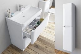 1 x Mode Planet White Gloss Bathroom Set - Includes 600mm Vanity Soft Close Drawer Unit With Sink