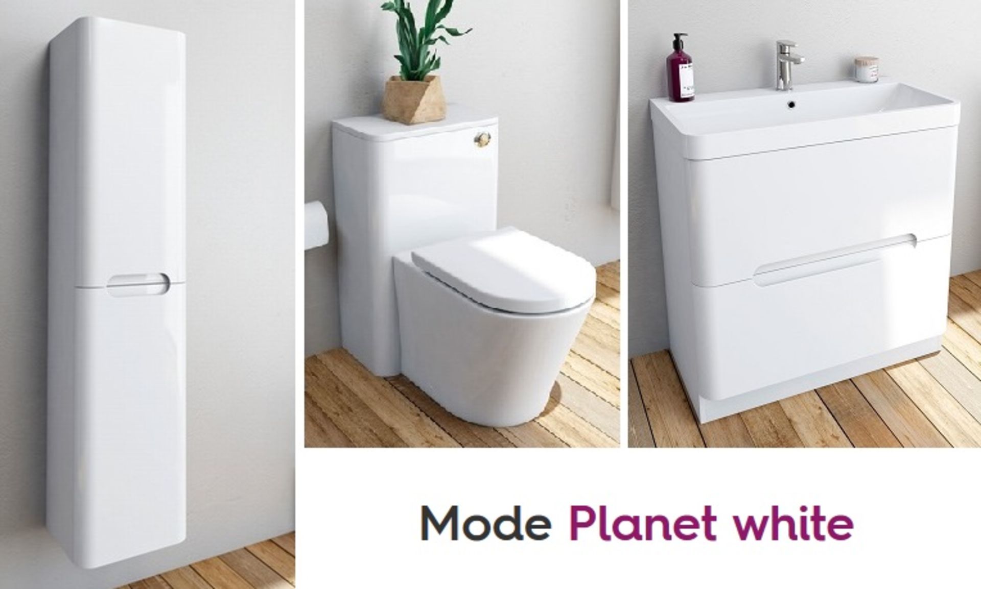 1 x Mode Planet White Gloss Bathroom Suite - Includes 600mm Vanity Soft Close Drawer Unit With
