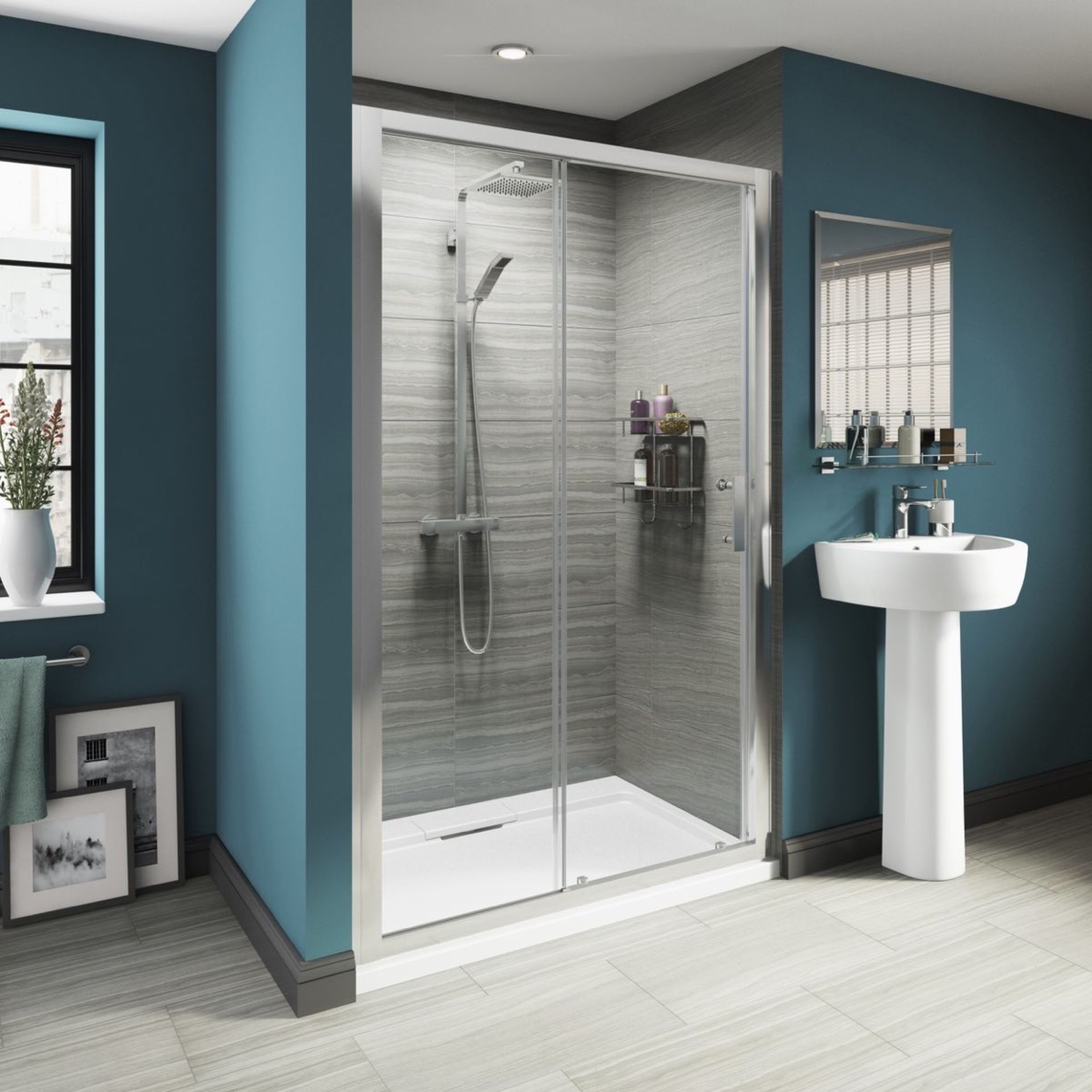 1 x 1400mm Framed Sliding Shower Door Enclosure - Includes 8mm Framed 1400mm Sliding Shower Door,