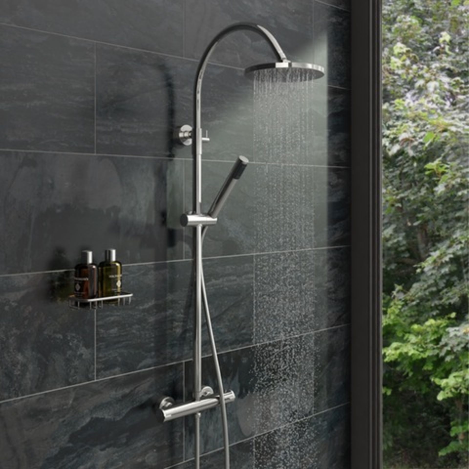 1 x Aria Round Head Thermostatic Riser Shower System - Unused Stock - Contemporary Shower System