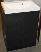 1 x Drift Essen Grey 2 Door Floor Mounted Cabinet With Sink Basin and Chrome Handles - Unused