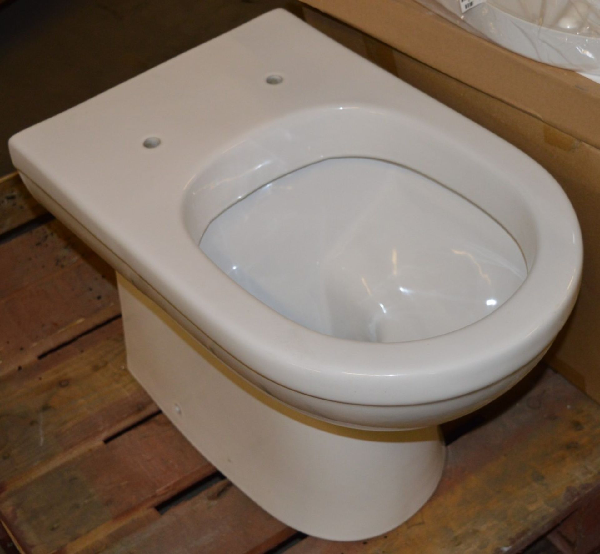 1 x Back to Wall Toilet Pan With Seat - Unused Stock - CL190 - Ref BR080 - Location: Bolton BL1 - Image 3 of 5