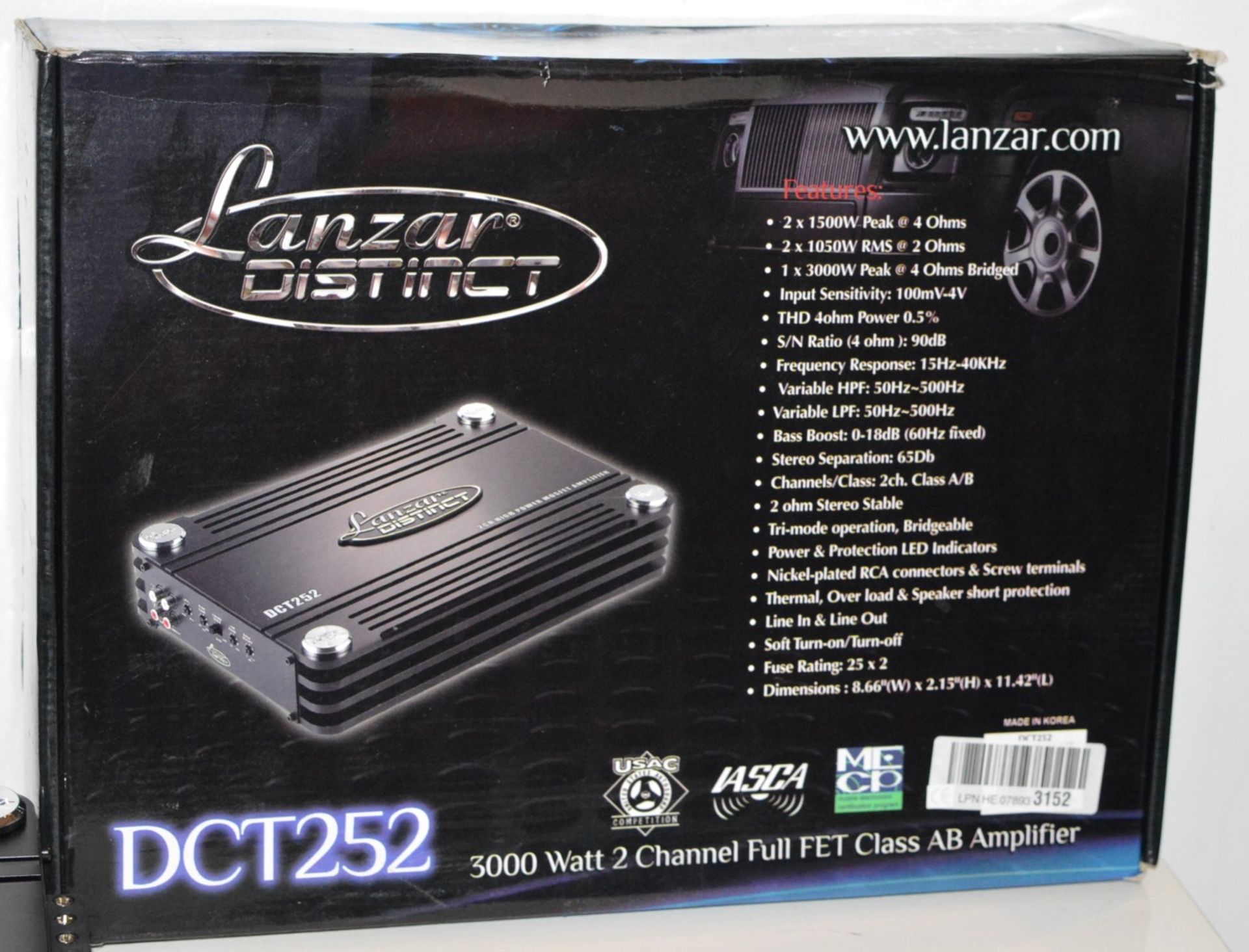 1 x Lanzar Distinct DCT252 3000w 2 Channel Full ET Class AB Vehicle Amplifier 7018B 7 Inch In-Dash - Image 3 of 8