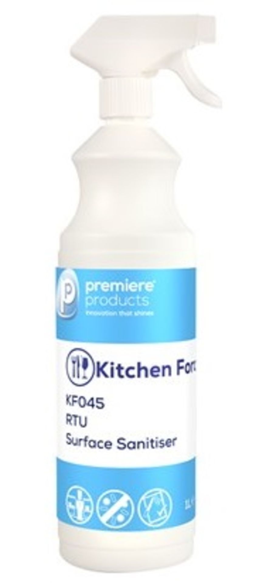 12 x Kitchen Force 1 Litre Surface Sanitiser -Premiere Products - Includes 12 x 1 Bottles Containers
