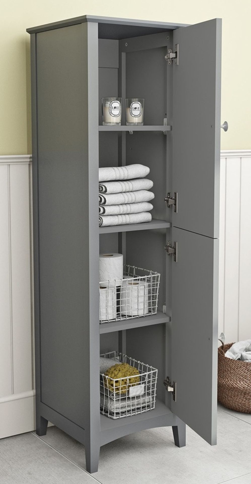 1 x Camberley Tall Bathroom Storage Unit - H1400xW400xD400mm - Contemporary Grey Finish - Unused - Image 5 of 5