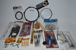 1 x Assorted Collection of Drum Accessories - Includes 21 Items - Gloves, Drum Attachment Clamp,