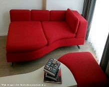 1 x Bespoke Curved Sofa and Pouffe - Colour: Bright Red - Recently Removed From A City Centre