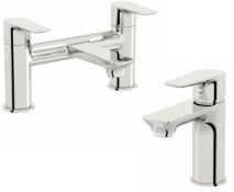 1 x Windermere Bath Filler and Basin Mixer Tap Set - Brass Construction With Contemporary Chrome