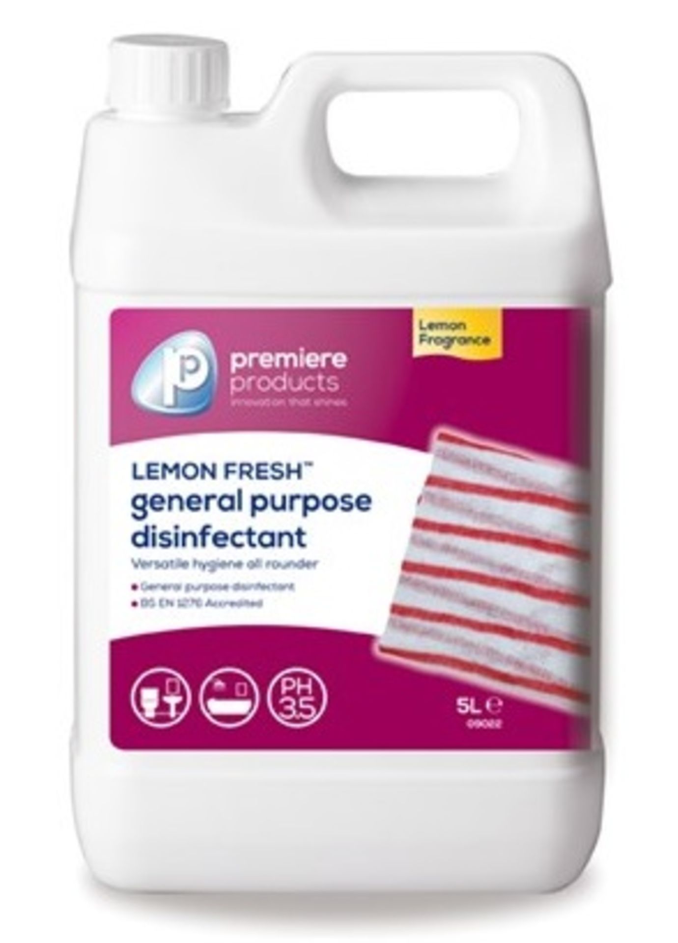 10 x Premiere 5 Litre Lemon Fresh Citrus Fragranced Anti-Bacterial Disinfectant - Premiere