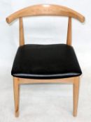 1 x Curved Back Wooden Chair With Leather Upholstered Seat - Dimensions: W47 x D45 x H78 cm - Ref: