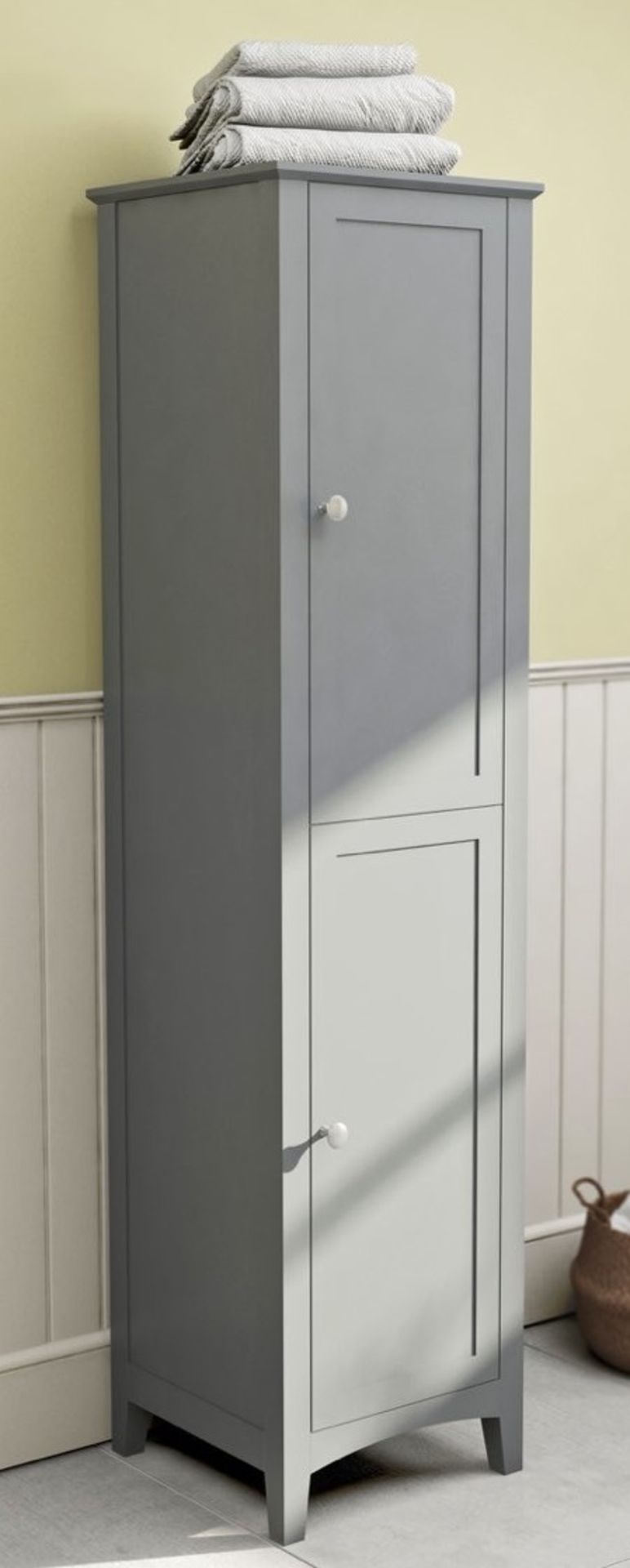 1 x Camberley Tall Bathroom Storage Unit - H1400xW400xD400mm - Contemporary Grey Finish - Unused