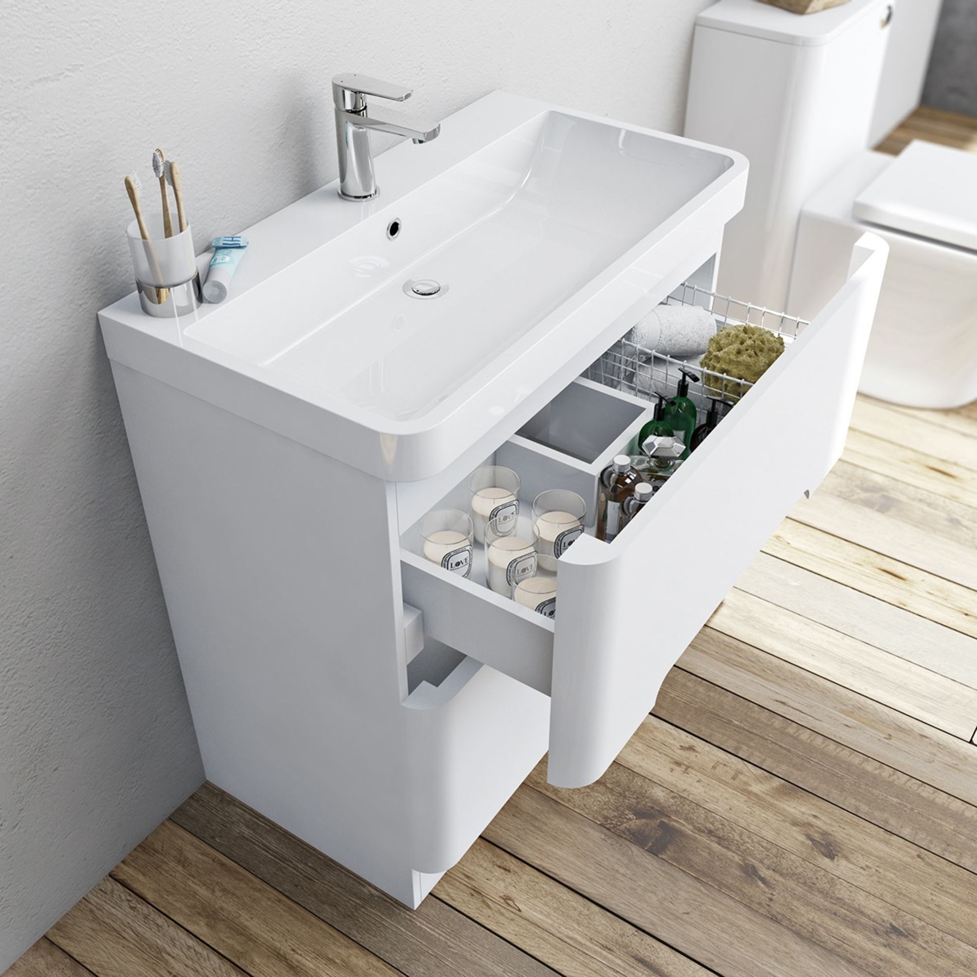 1 x Mode Planet White Gloss Bathroom Suite - Includes 600mm Vanity Soft Close Drawer Unit With - Image 13 of 14